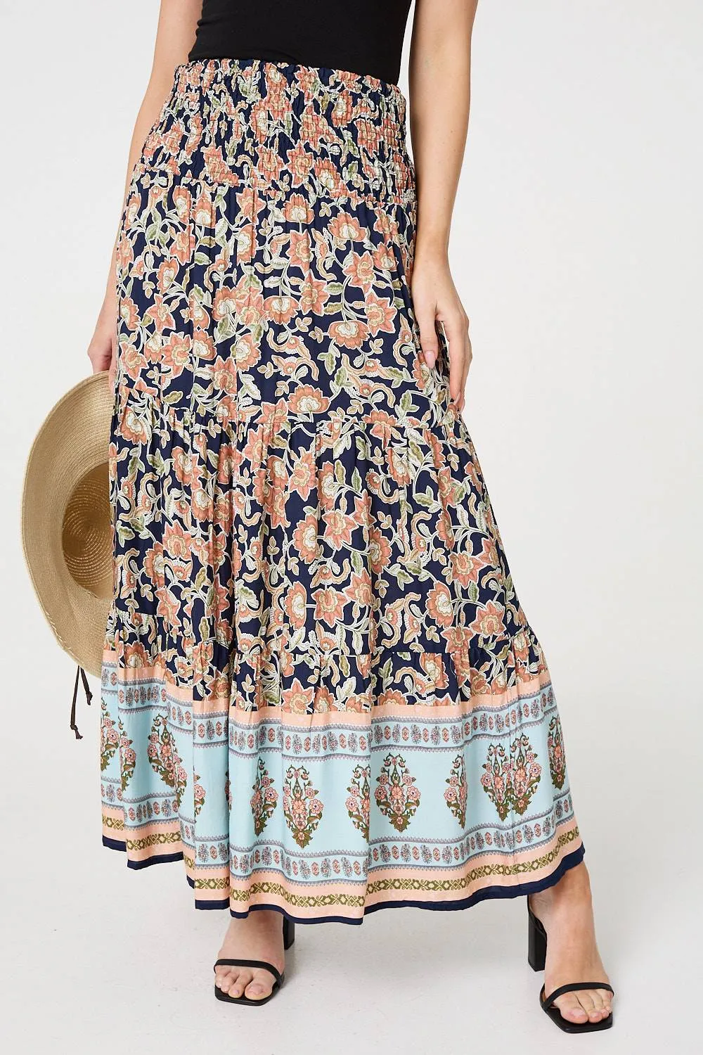Floral Print High Waist Maxi Skirt