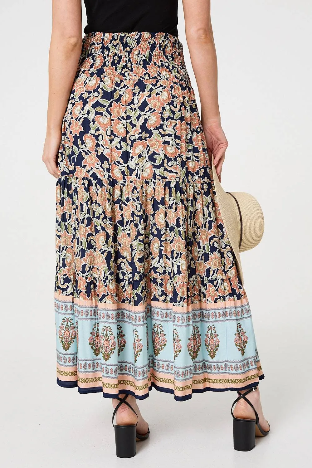 Floral Print High Waist Maxi Skirt