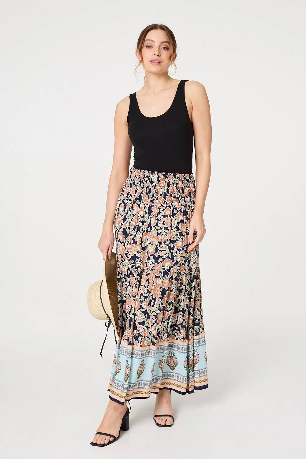Floral Print High Waist Maxi Skirt