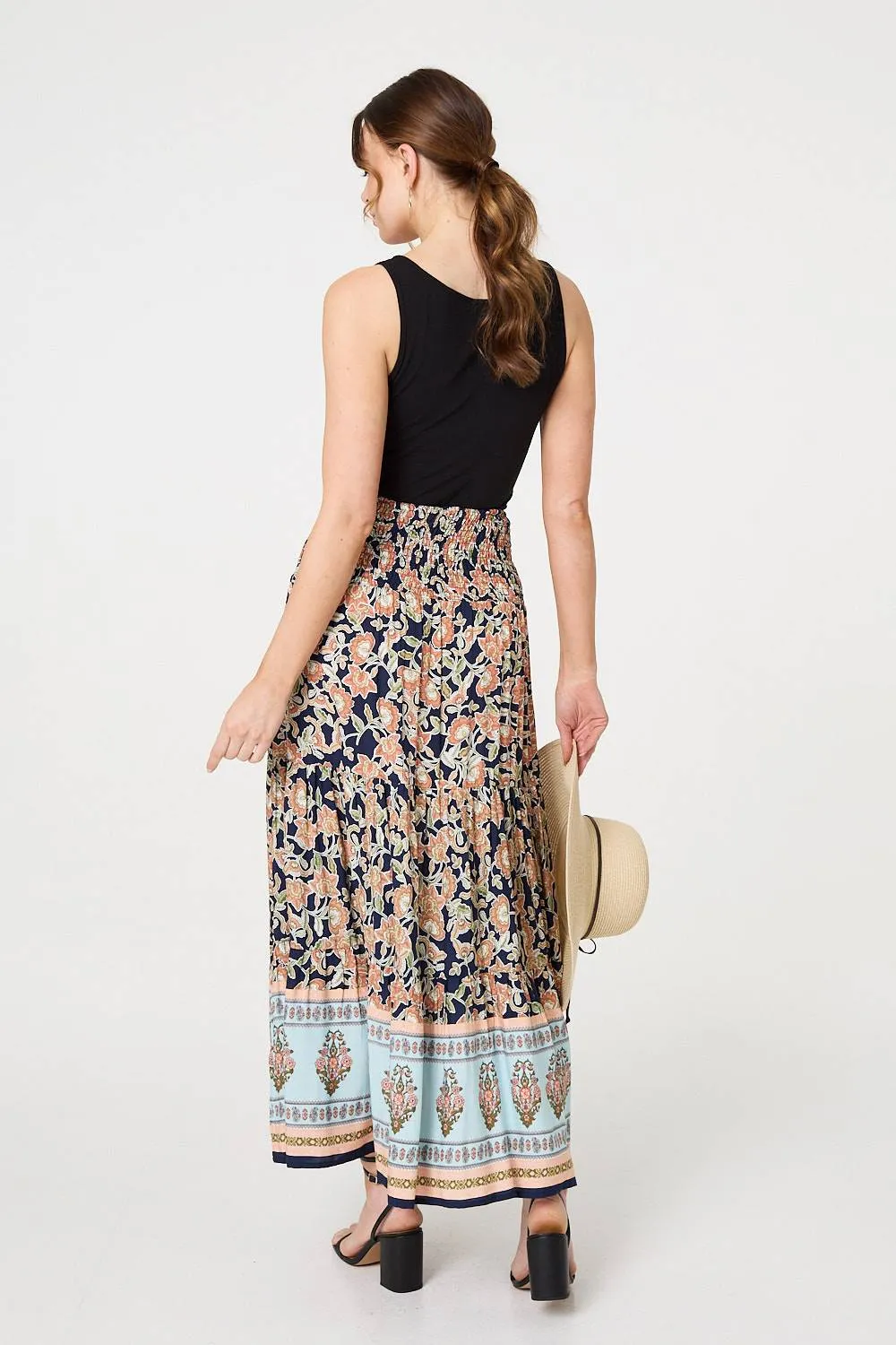 Floral Print High Waist Maxi Skirt