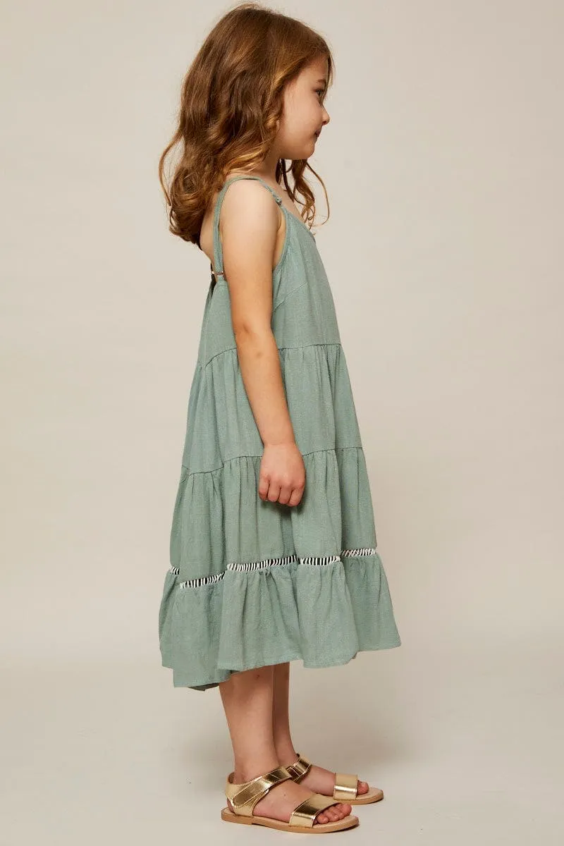 Green Kids Linen Blend Swing Dress