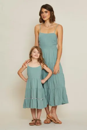 Green Kids Linen Blend Swing Dress