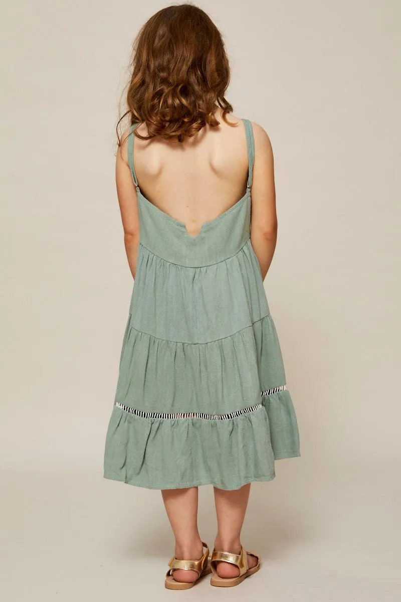 Green Kids Linen Blend Swing Dress