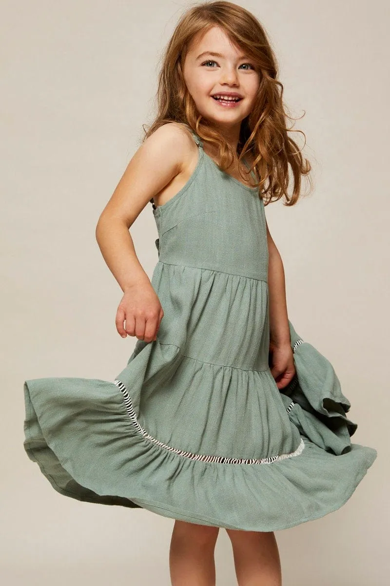 Green Kids Linen Blend Swing Dress