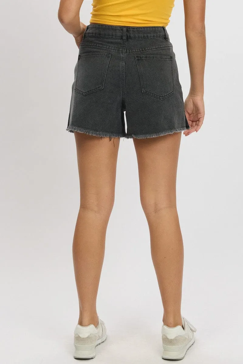 Grey Relaxed Denim Short Mid Rise