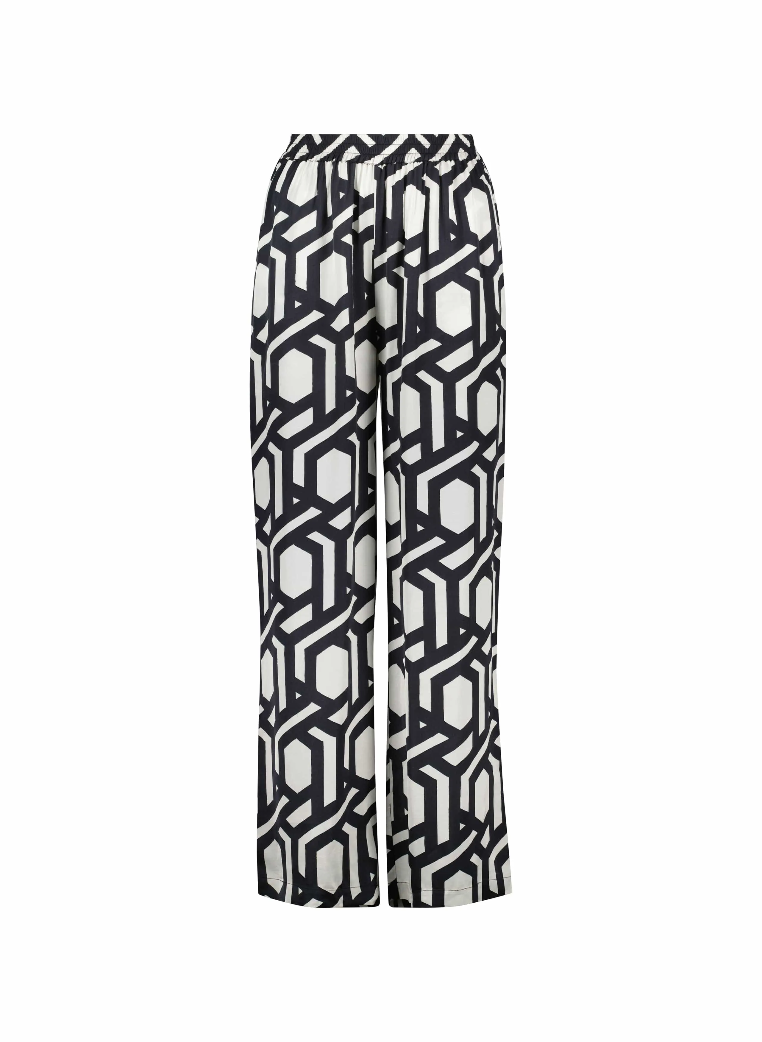 Kay Printed Satin Wide Leg Trousers | Black Geo
