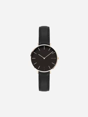 Mini Solar Watch with Black & Rose Gold Dial | Black Vegan Leather Strap