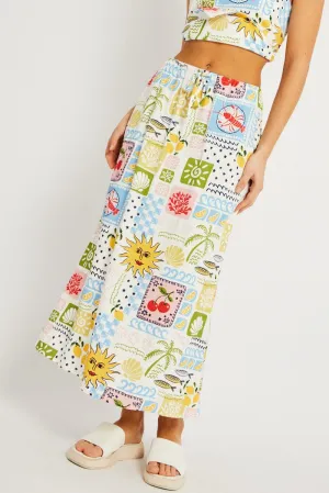 Multi Abstract Midaxi Skirt Relaxed Fit Elastic Waist