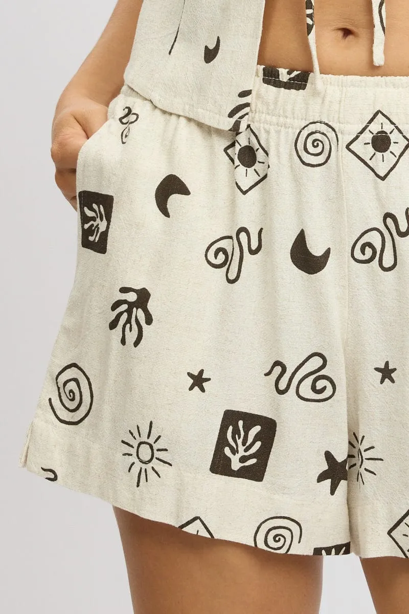 Multi Abstract Relaxed Shorts High Rise