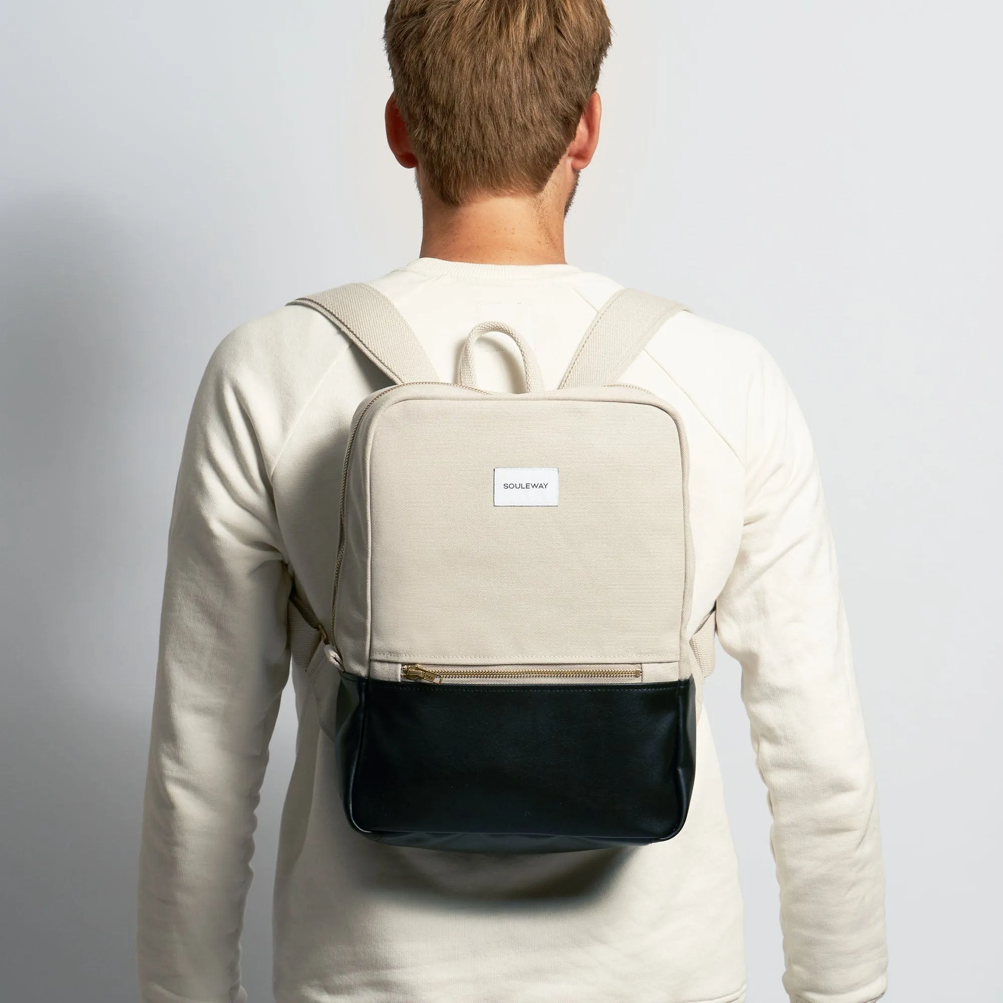 Natural Cotton Canvas Two-Tone Daypack | Sand & Black