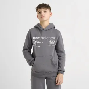 New Balance Junior Boys' Linear Logo Pullover Hoodie / Castle Rock