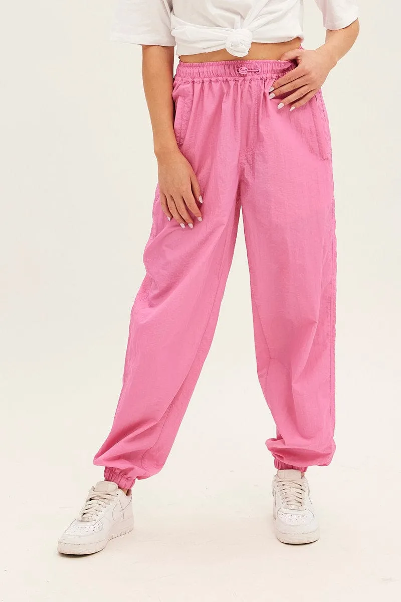 Pink Parachute Cargo Pants Mid Rise