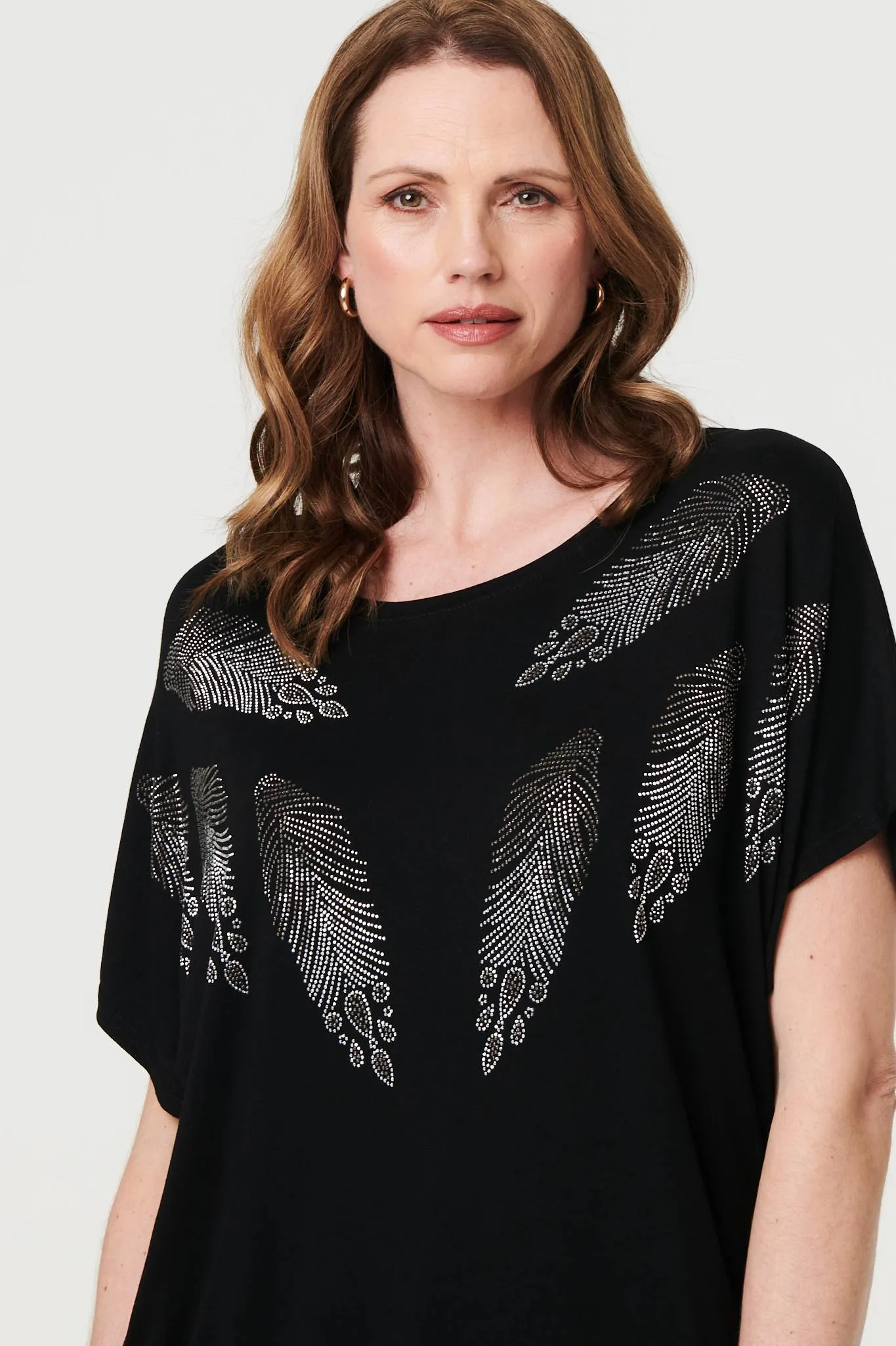 Sparkly Feather Print Relaxed T-Shirt