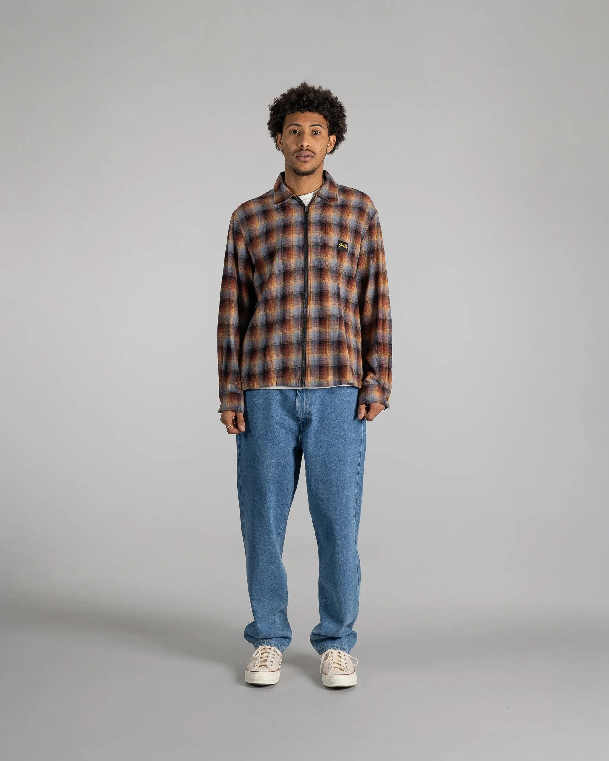 Stan Ray Zip Shirt - Brown / Blue Plaid