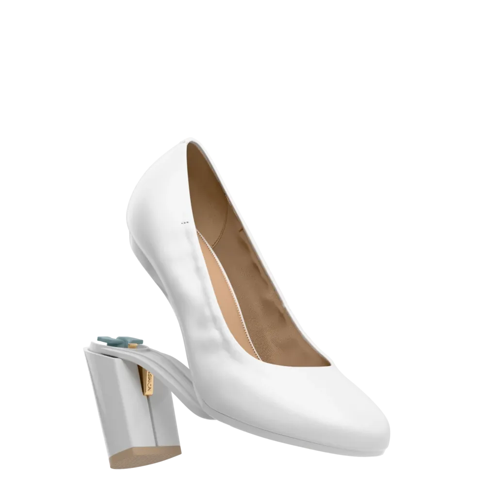 The Ballet Pump - White Leather 4 Block