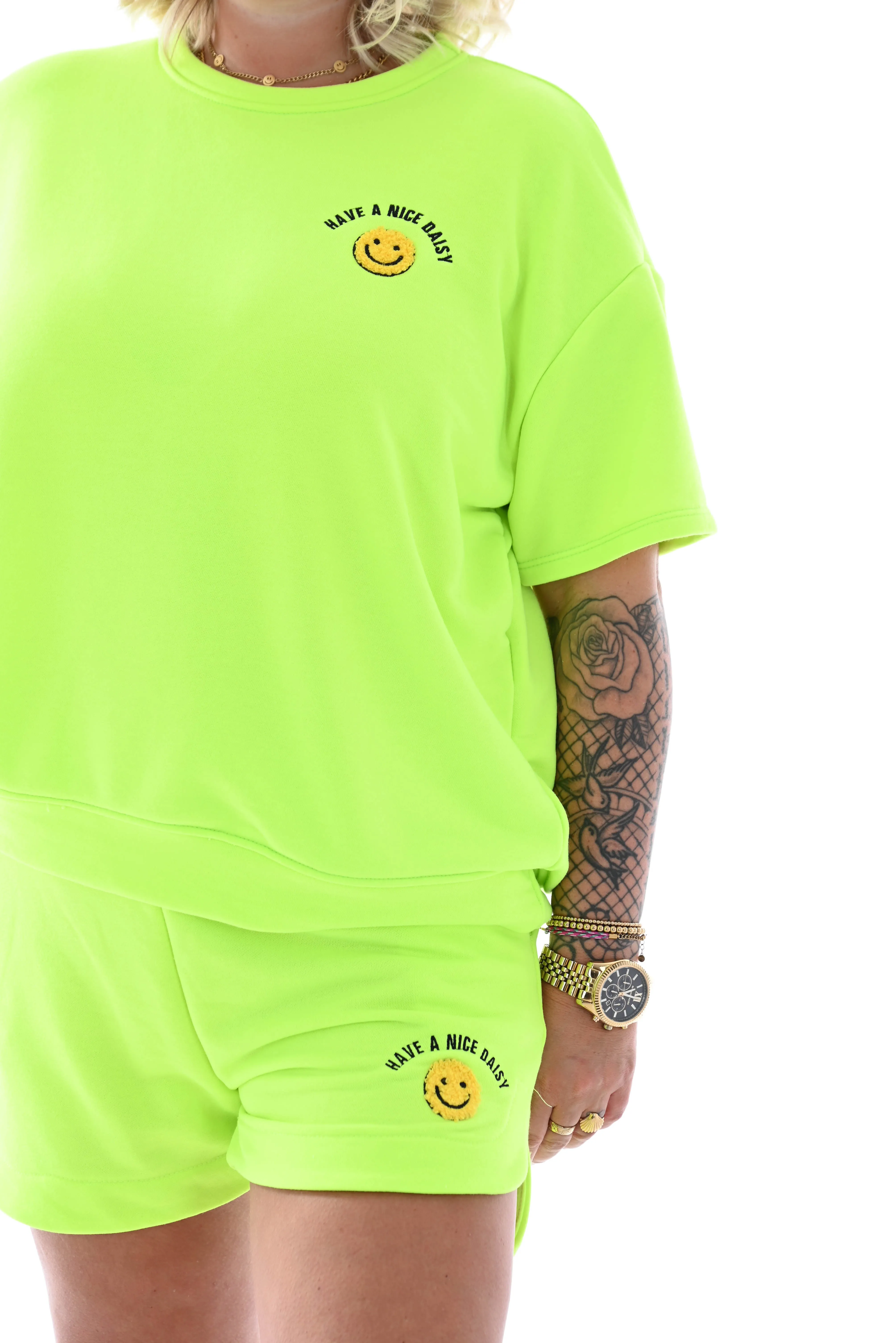 Twin set short smiley neon groen