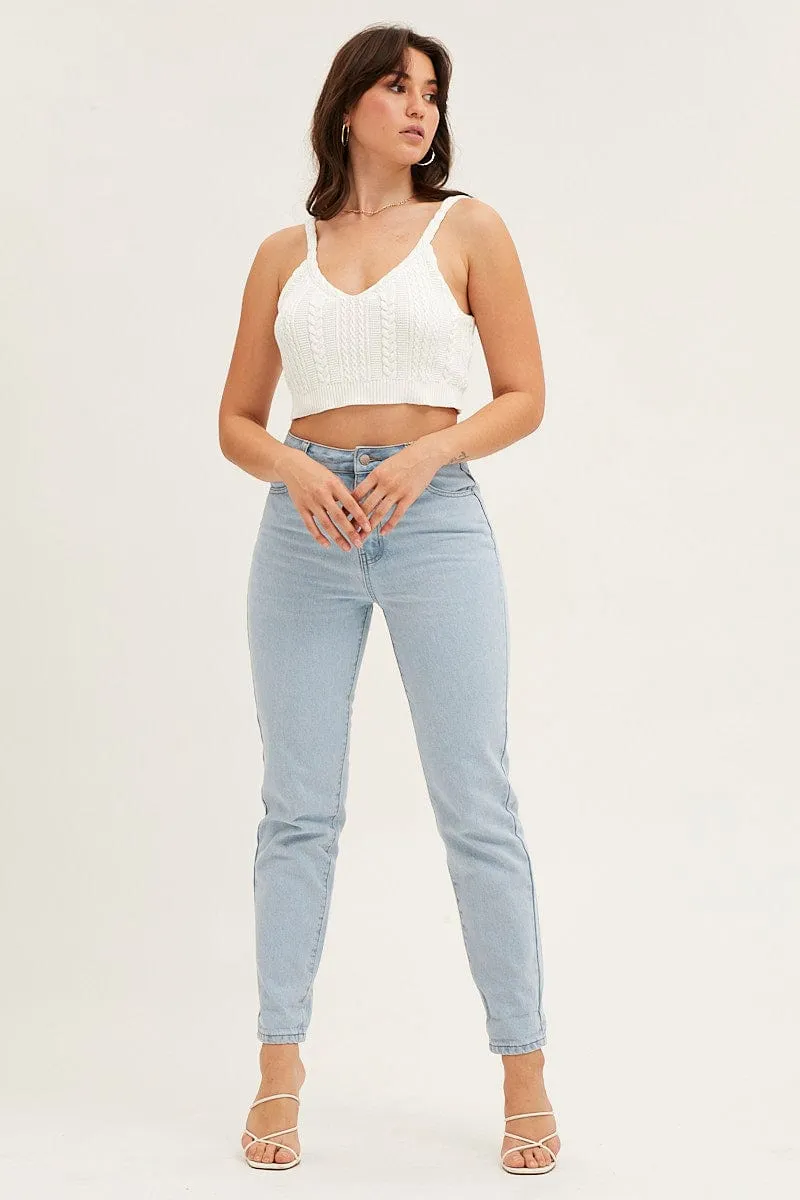 White Cable Crop Knit Top