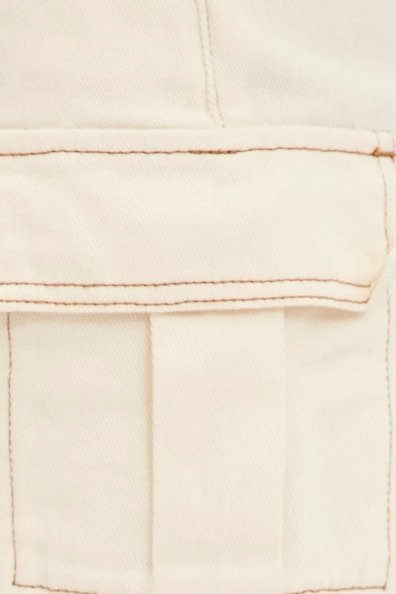 White Cargo Denim Shorts High Rise