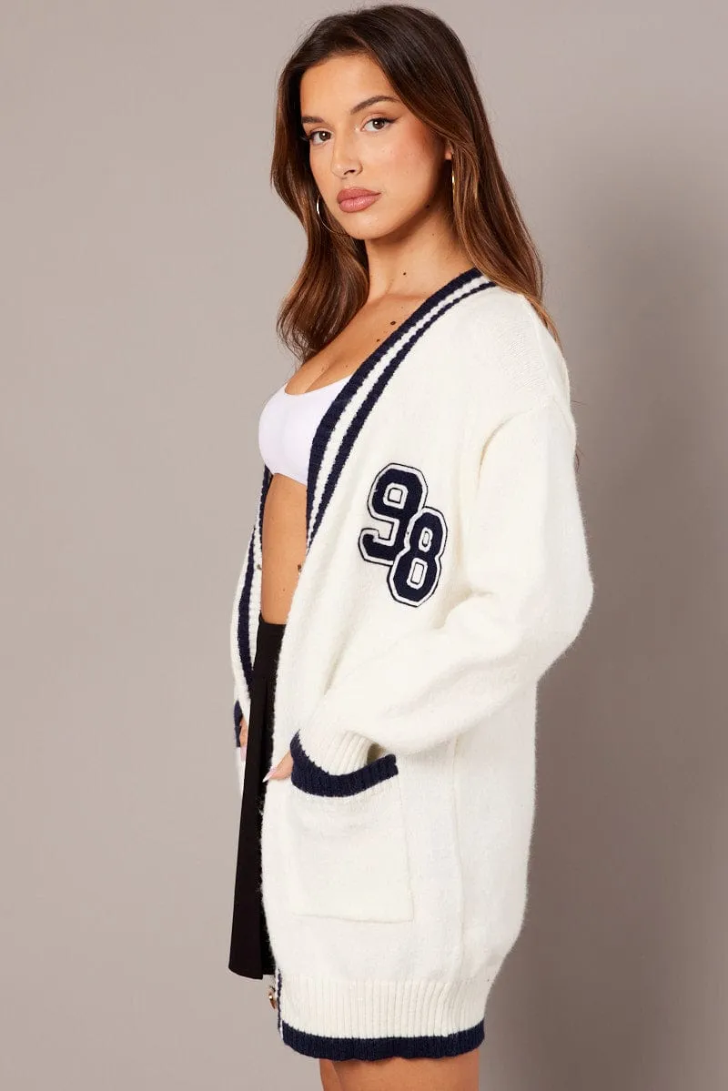 White Knit Cardigan Longline