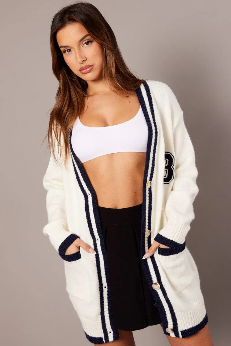 White Knit Cardigan Longline