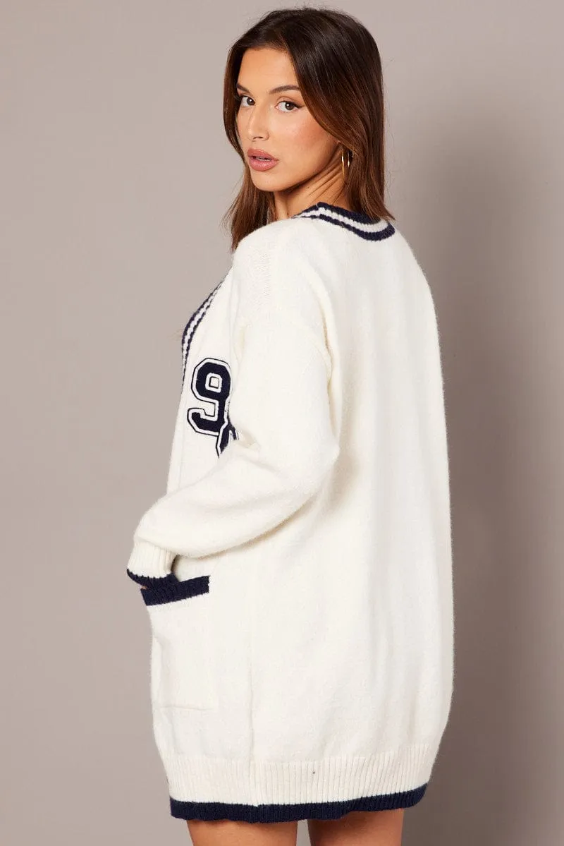 White Knit Cardigan Longline