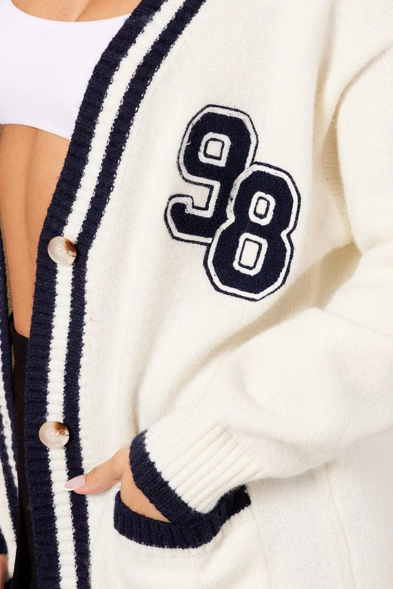 White Knit Cardigan Longline