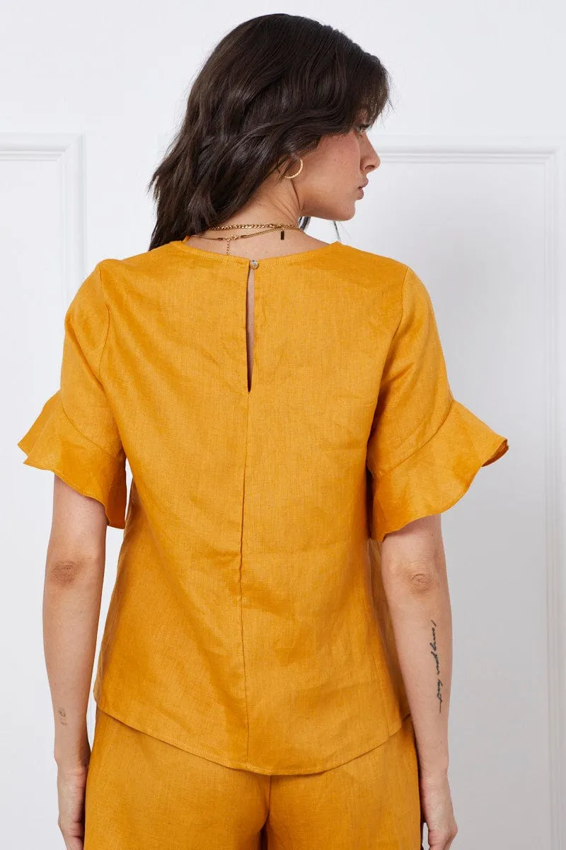 Yellow Crop Top Short Sleeve Relaxed Linen