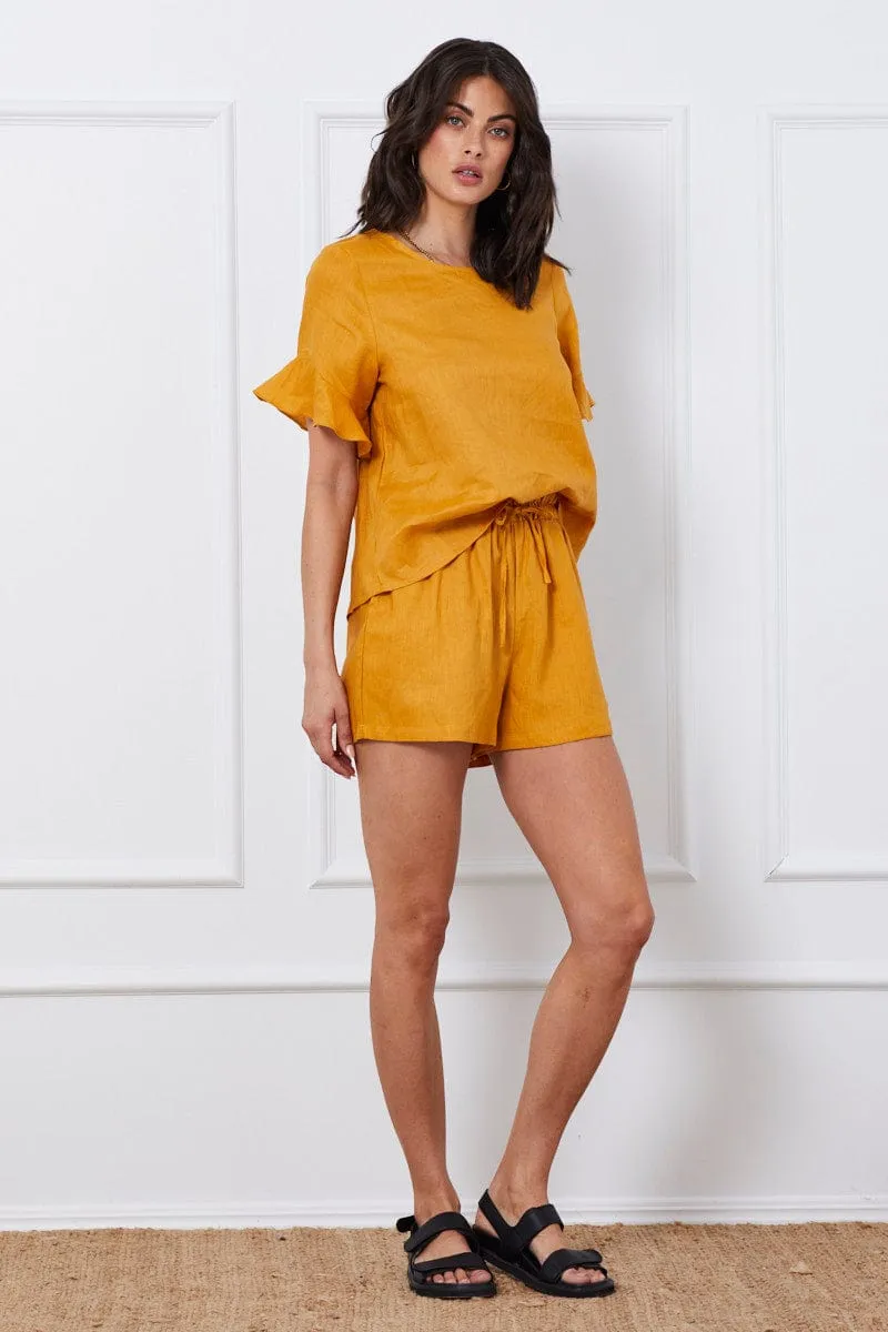 Yellow Crop Top Short Sleeve Relaxed Linen