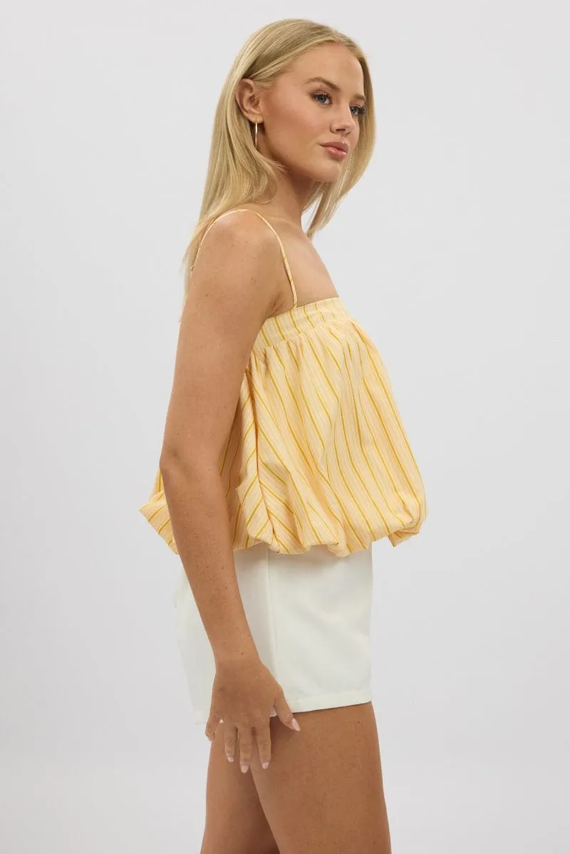 Yellow Stripe Bubble Cami Sleeveless Babydoll Balloon Volume
