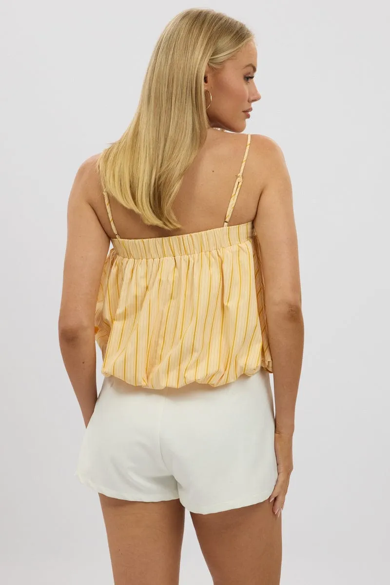 Yellow Stripe Bubble Cami Sleeveless Babydoll Balloon Volume